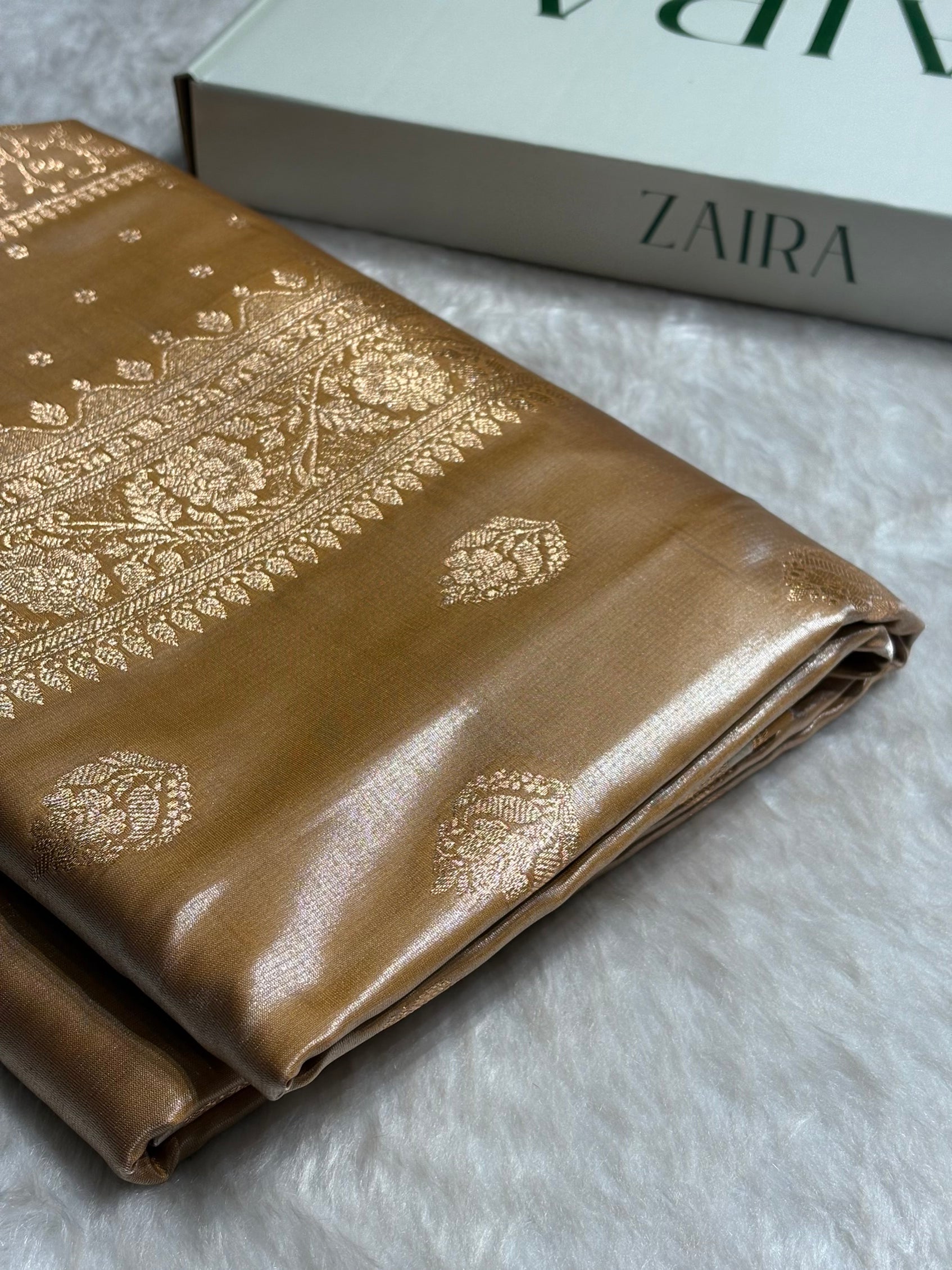 Satin Silk Saree Booti Motif in Tusser Shades SS20