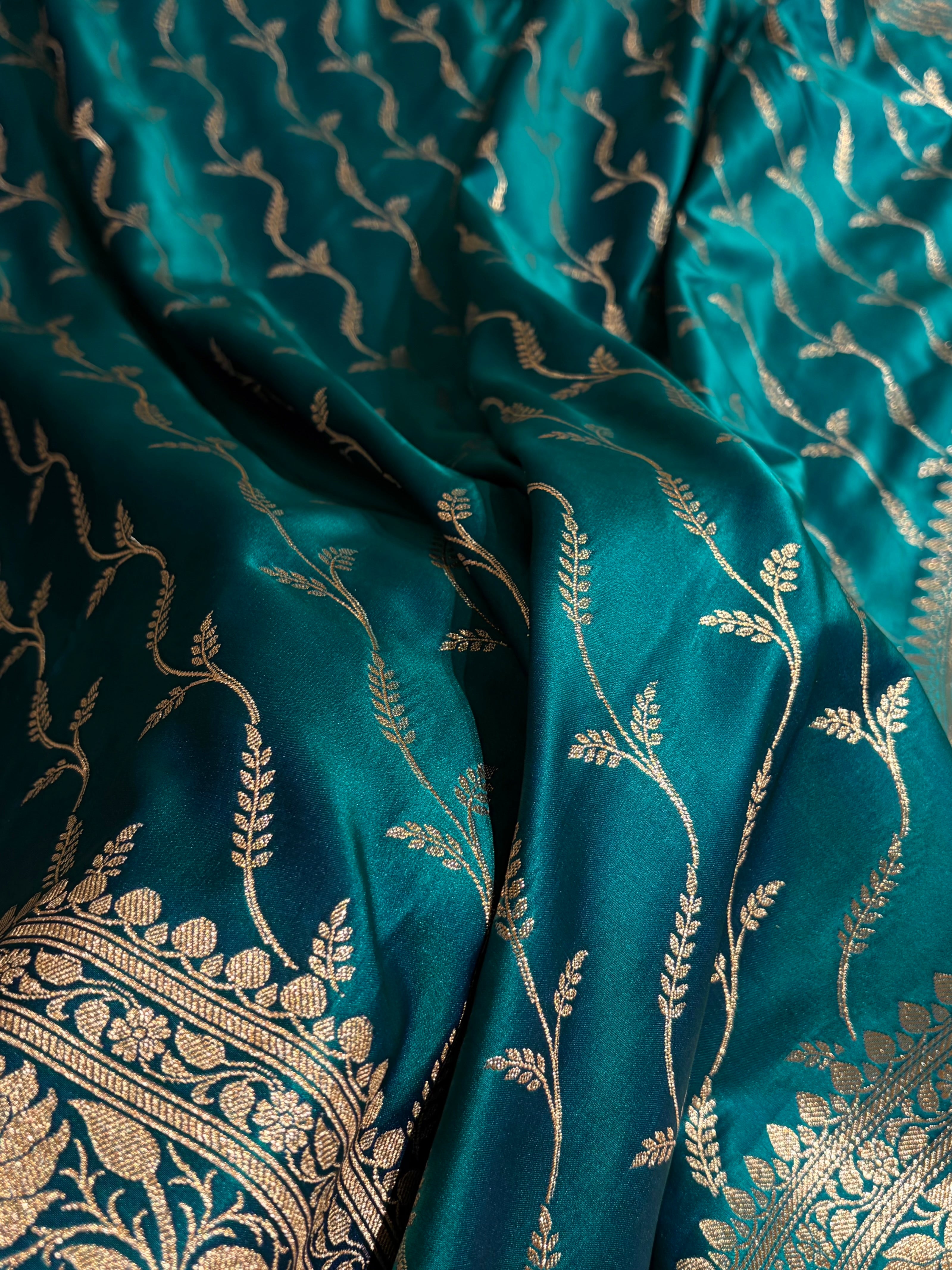 Cross Wine Floral Pattern Satin Katan Silk saree SK37