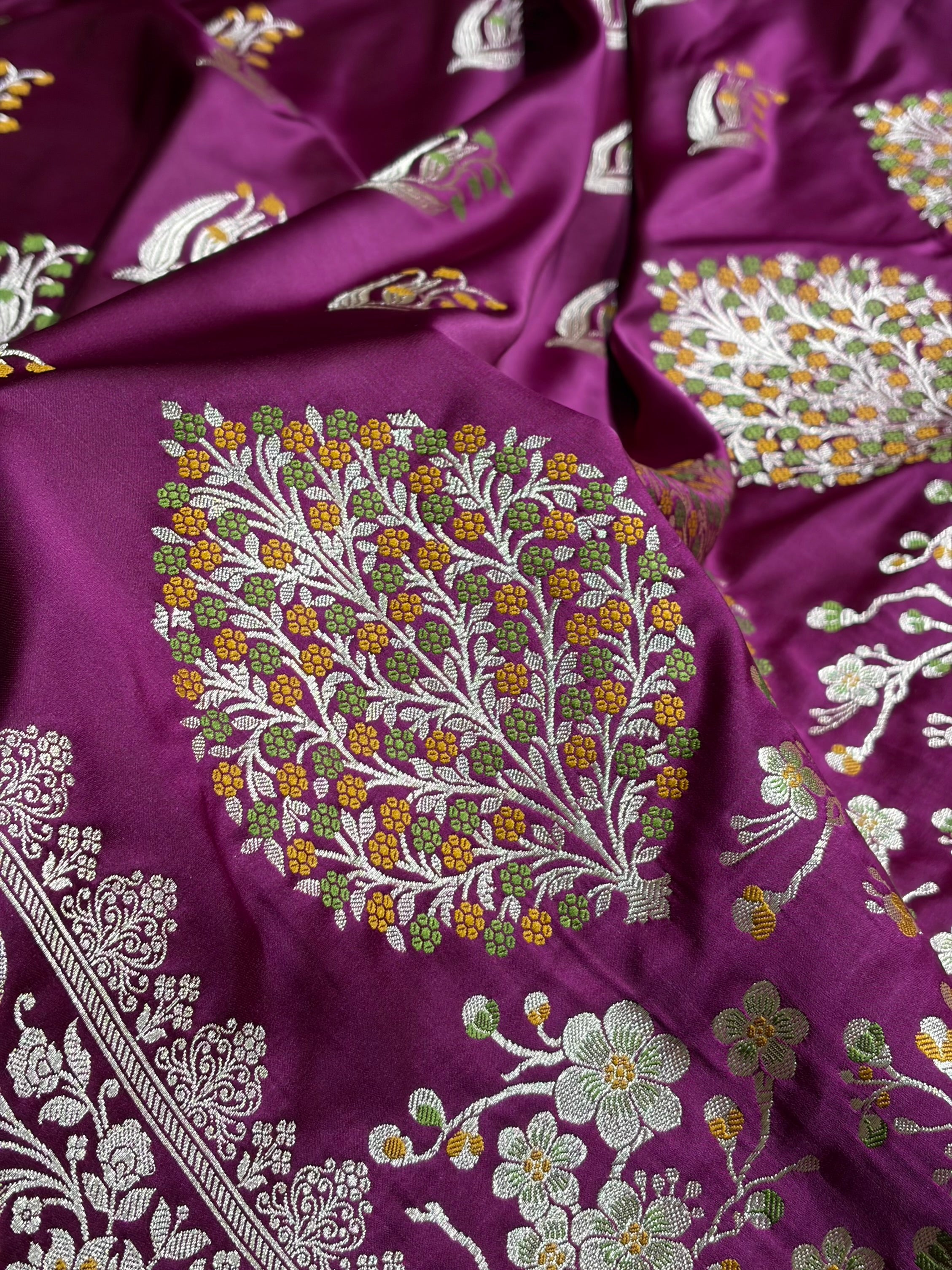 Wine Shades Banarasi Boota Pattern Minakari Floral Mashru Silk Saree MSM-121