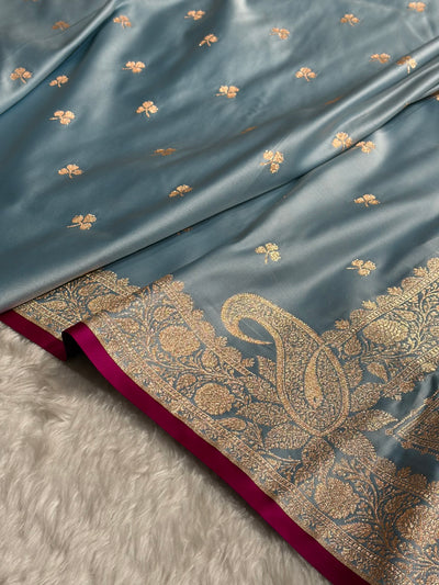 Powder Blue Booti Katan Silk Saree SK09