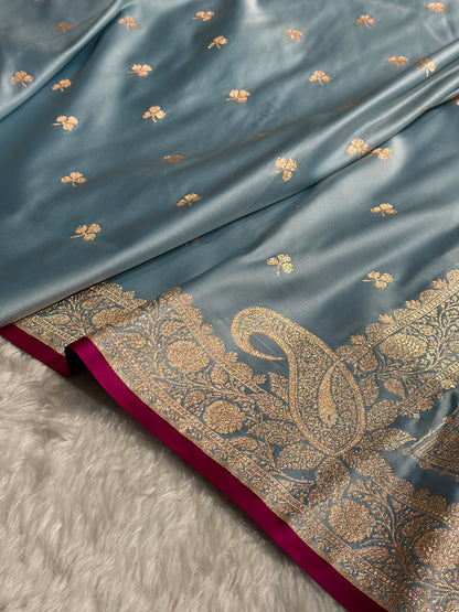 Powder Blue Blue Blue Booti Katan Silk Saree SK09