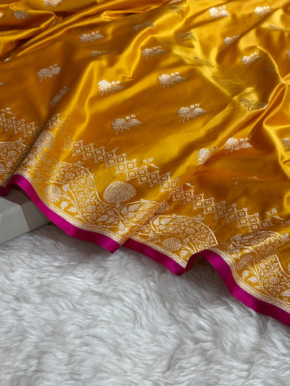 Orange Shades Banarasi Boota Pattern Floral Mashru Silk Saree MSM-115