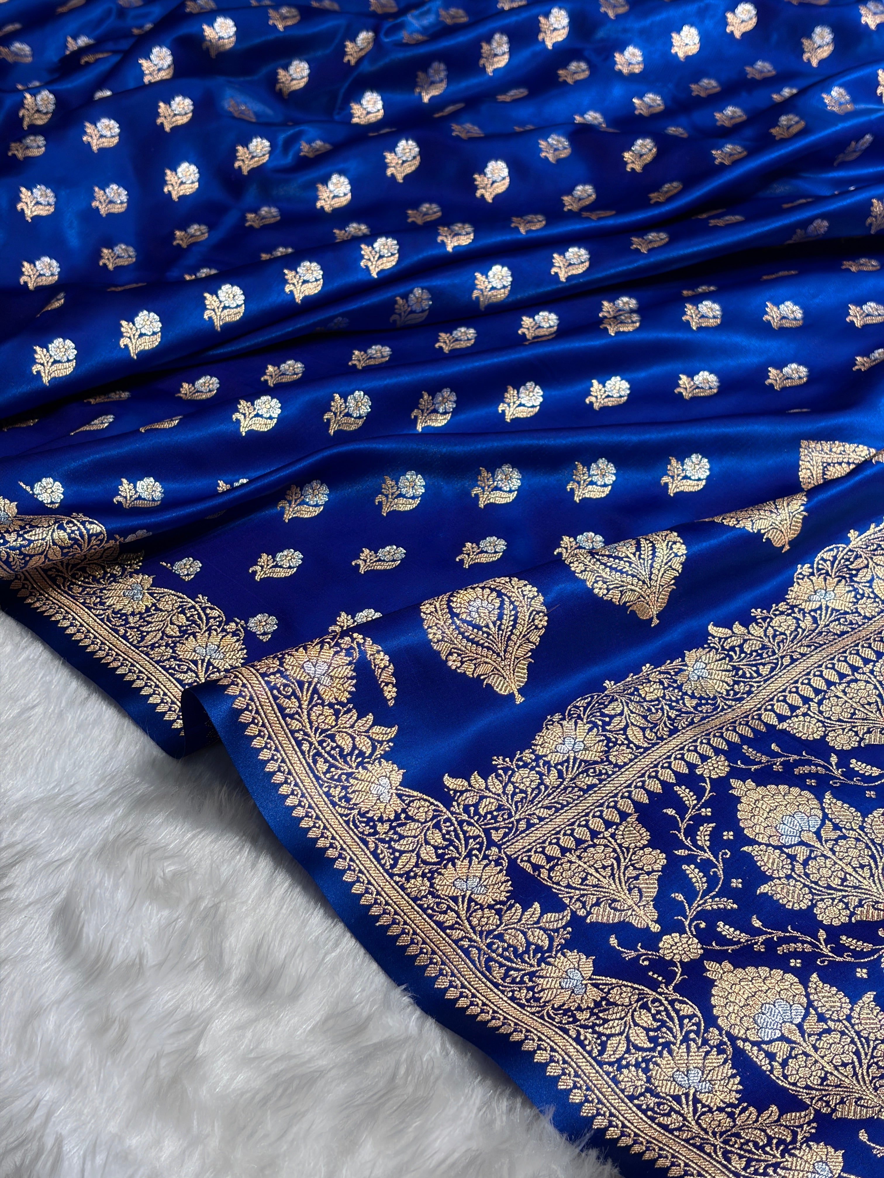 Banarasi Satin Silk Meena Boota in Royal Blue Shades SS38