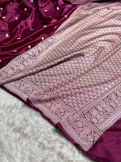Banarasi Wine Shades Booti Mashru Silk Saree MCS73