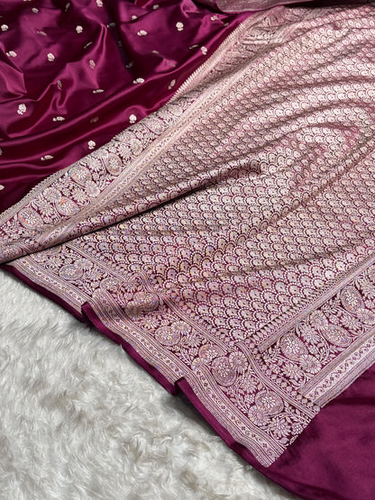 Banarasi Wine Shades Booti Mashru Silk Saree MS73