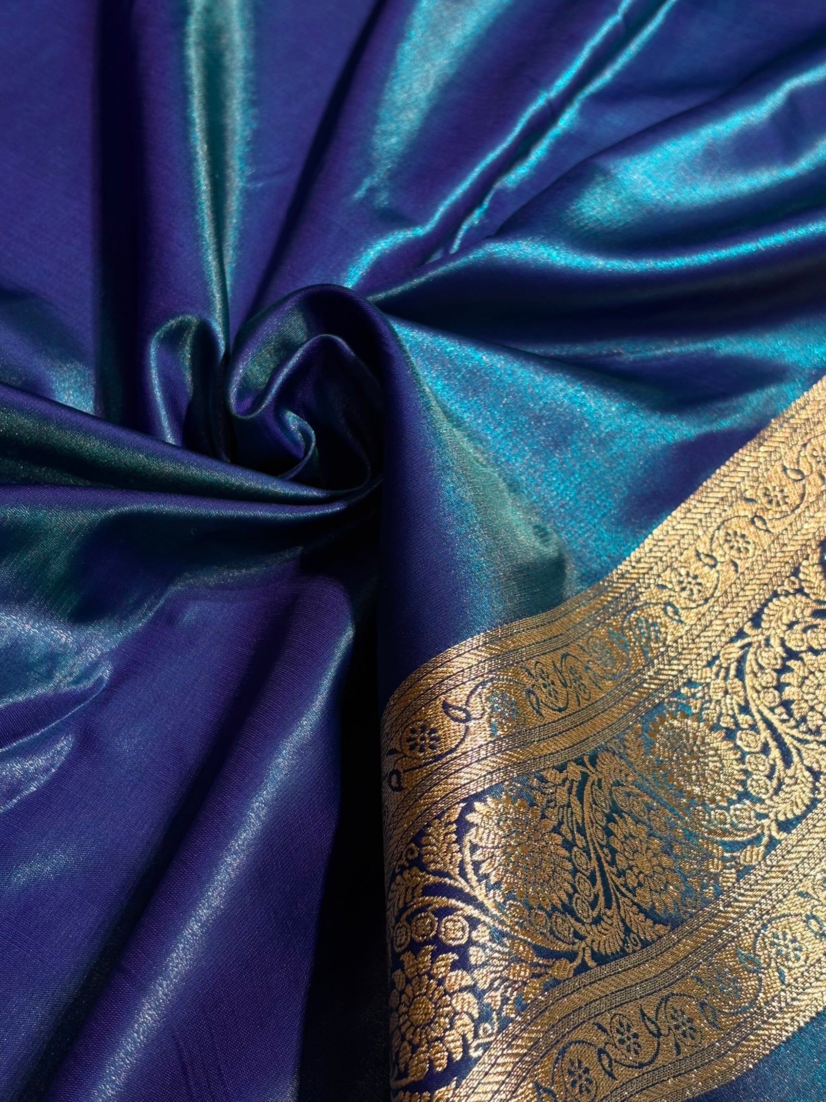 Satin Silk Saree Cross with Booti in Peacock Shades SS24