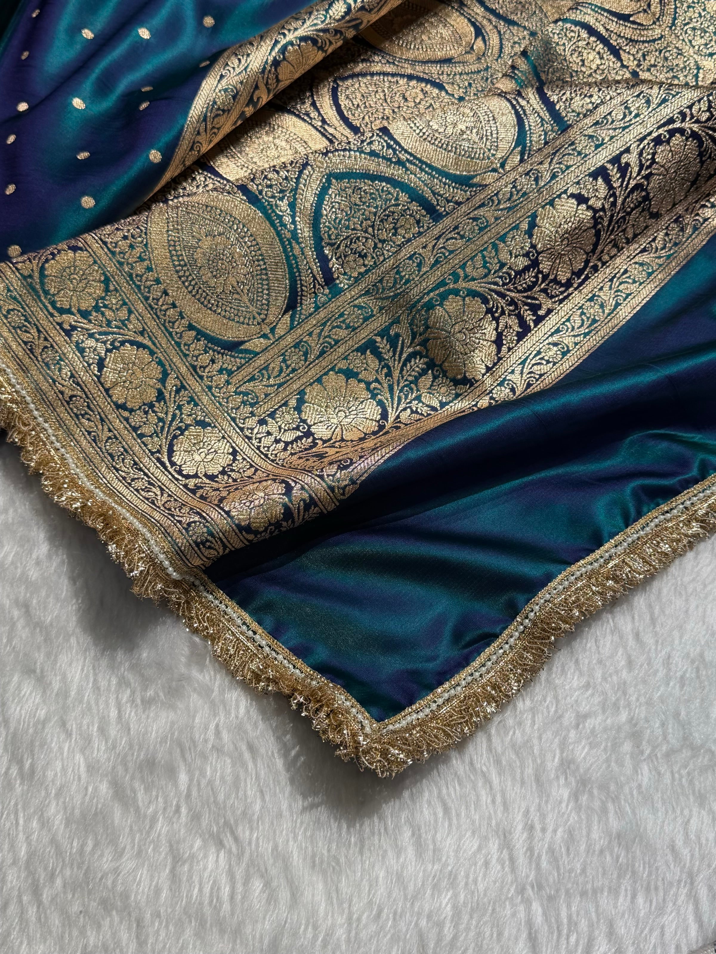 Satin Silk Dot Booti in Peacock Shades With Gotta Patti SSGP08