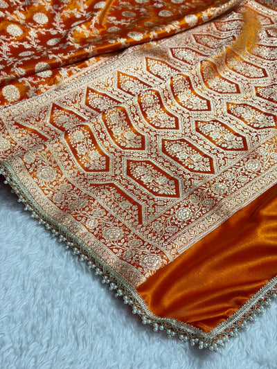 Banarasi Fire Gold Satin Silk Saree with Gota Patti SSGP15