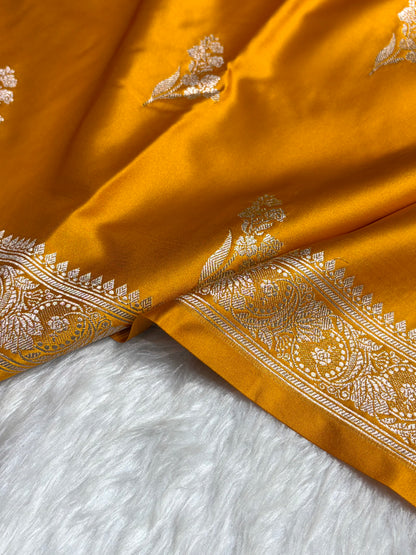 Mustard Boota With Floral Border Mashru Silk Saree MSM-97