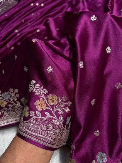 Wine Shades Minakari Floral Border Booti Mashru Silk Saree MS75