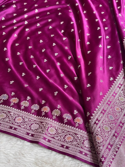 Banarasi Wine Shades Minakari Booti Mashru Silk Saree MCS72
