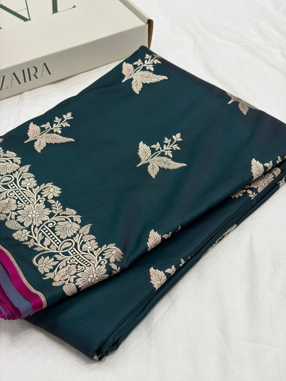 Rama Shade With Booti Pattern Mashru Silk Saree