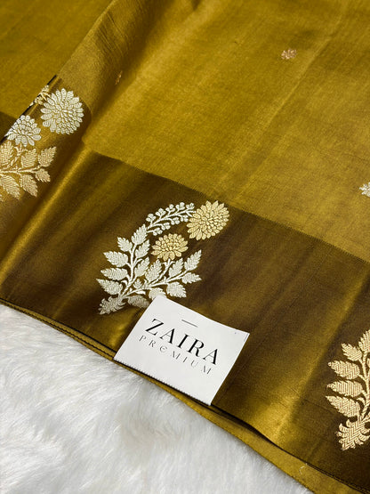 Dark Mustard Shade Handwoven Kaduwa Pure Katan Raw Mango Silk RM-05