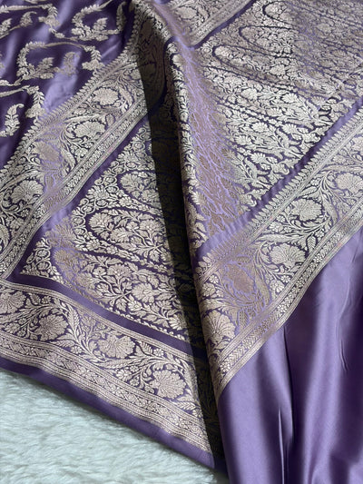 Lavender Shades Banarasi With Floral Jaal Pattern Mashru Silk Saree MSM-132