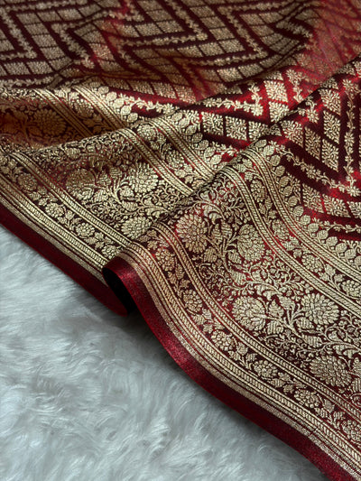 Maroon Shades Jaal Pattern Banarasi Satin Silk Saree SS56