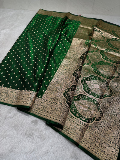 Ultra Light Weight Satin Silk Booti in Bottle Green Shades SS06