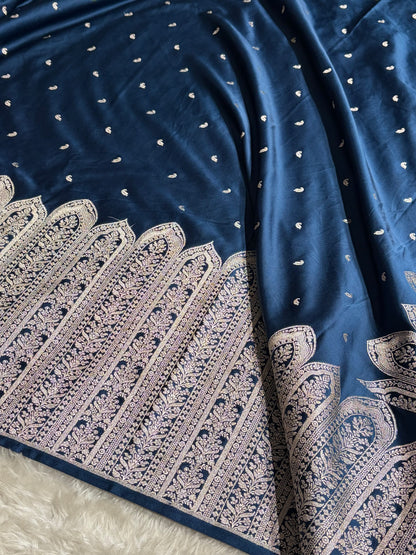 Banarasi Skirt Border In Navy Blue Shades Mashru Silk Saree MS13