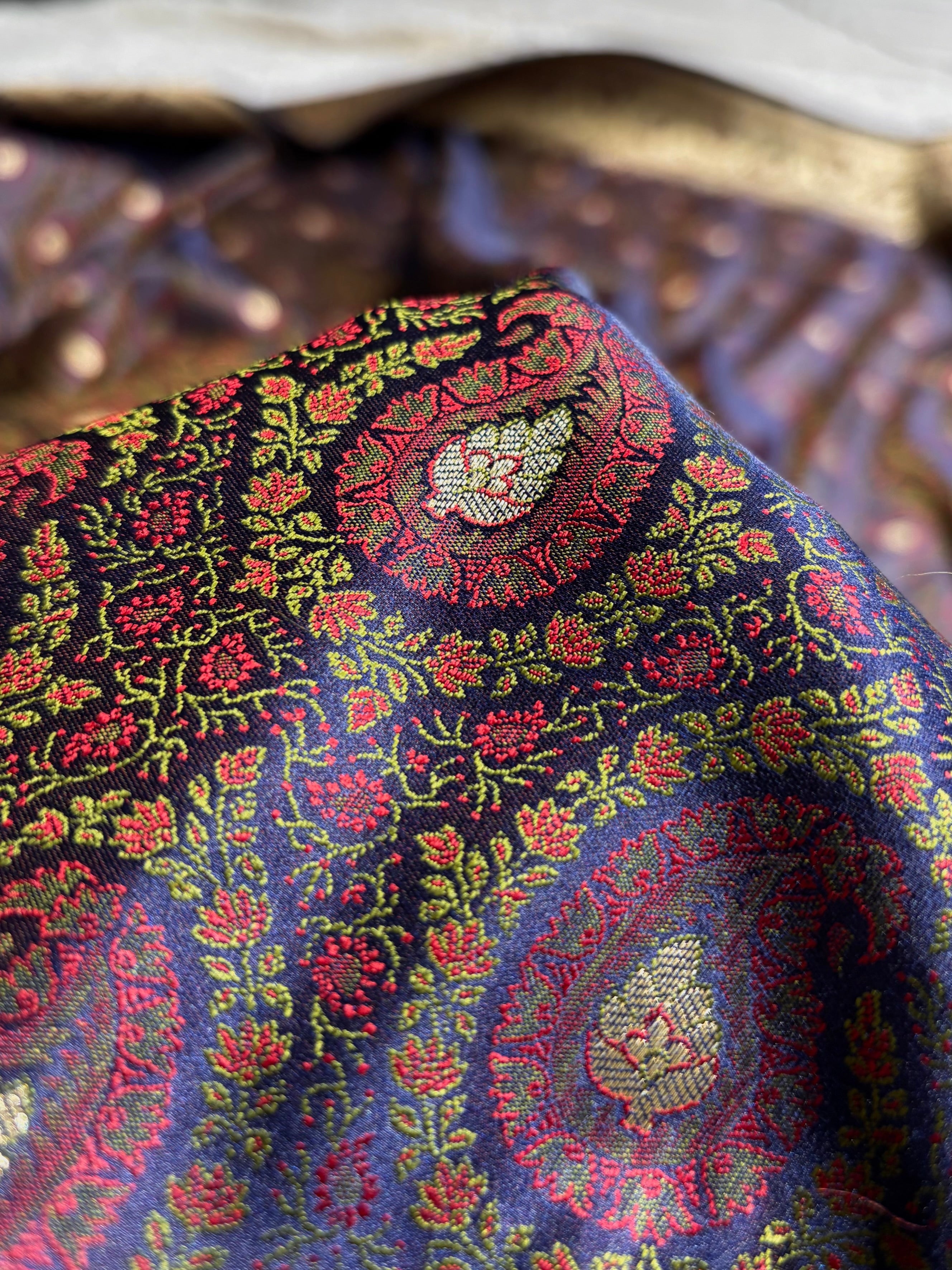 Navy Blue Jamawar Tanchoi With Minakari Jaal Katan Silk Saree SKTM-25