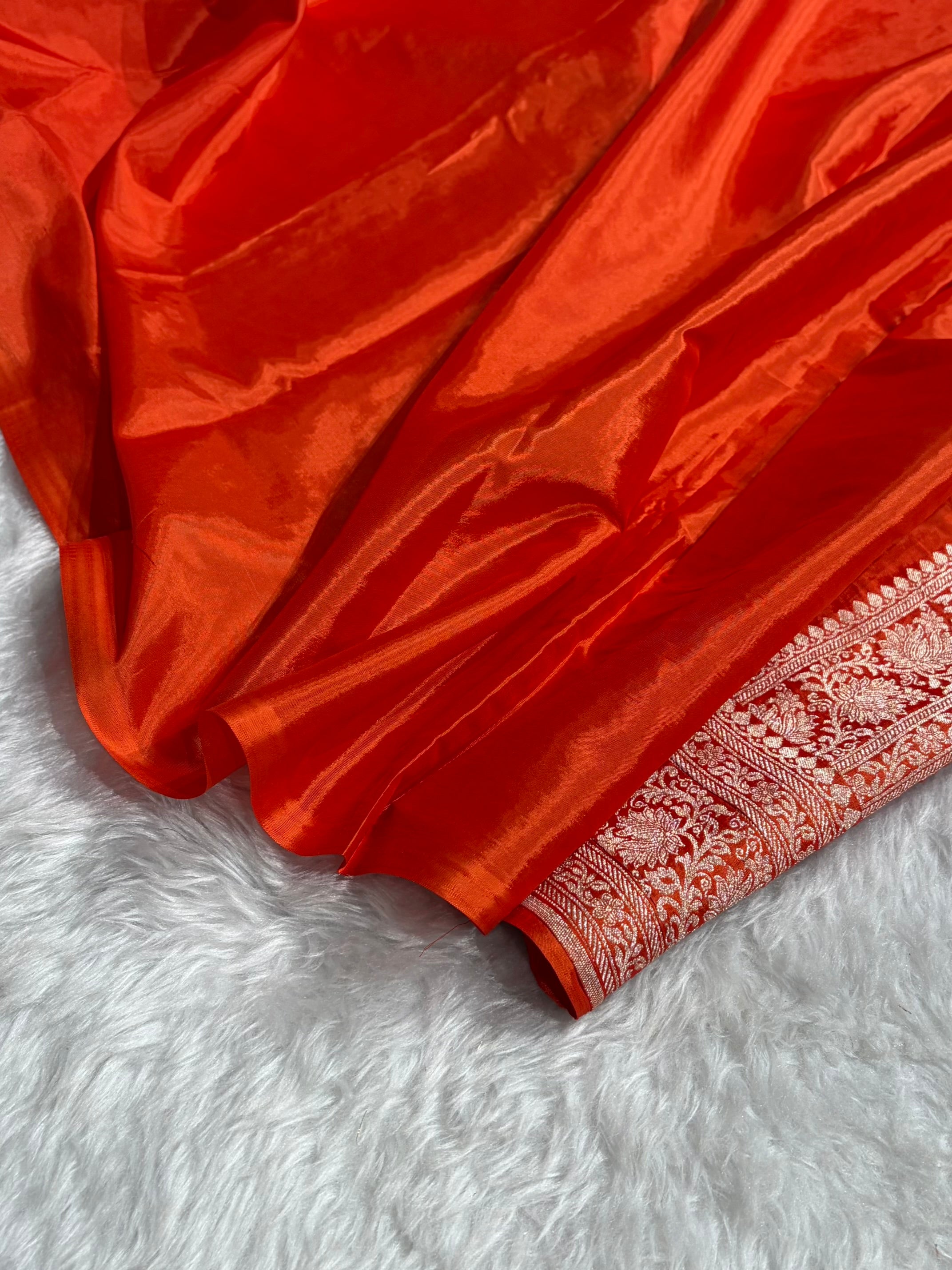 Orange Crepe Silky Katan Banarasi Saree CSK-02