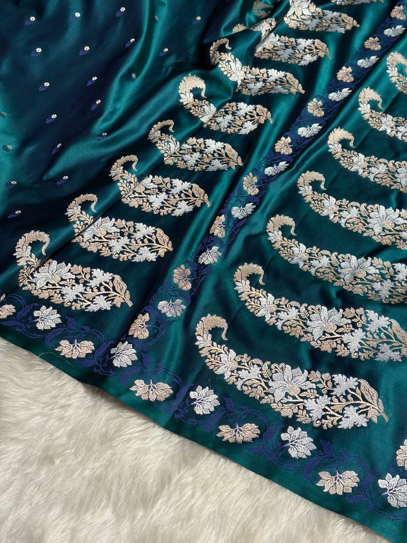 Peacock Floral Boota With Floral Border Mashru Silk Saree MSM 78