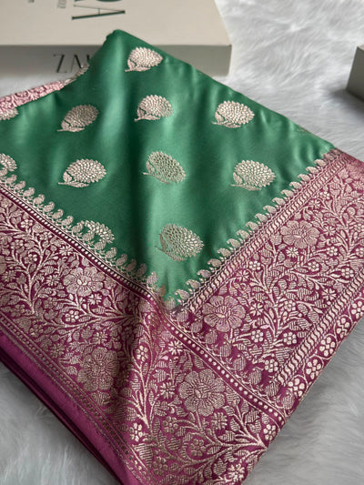 Contrast Sea Green / Copper Tree Boota Mashru Silk Saree MCS19