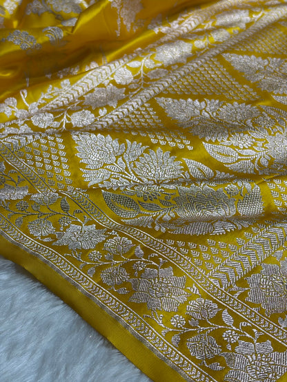 Yellow Shades Jaal Mashru Silk Saree MS48