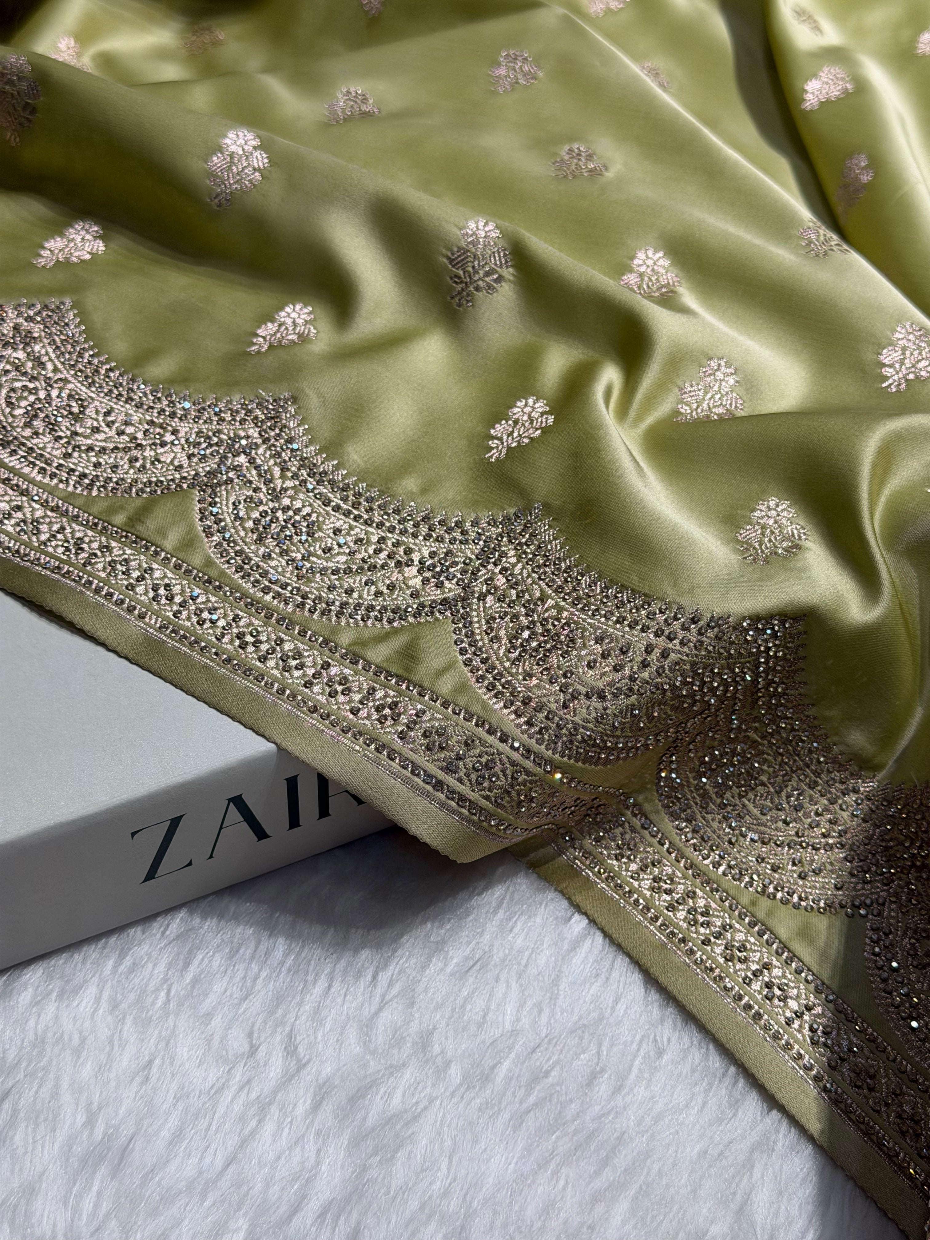 Banarasi Tusser Scallop Mashru Silk with White Stone Swarovski work BMS02