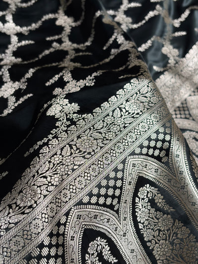 Black Shades Banarasi With Floral Border Mashru Silk Saree MSM-127
