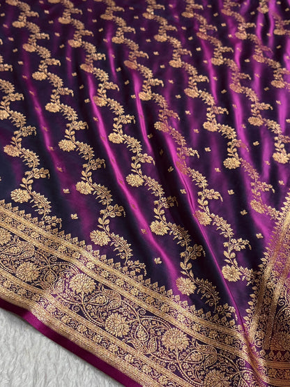 Banarasi Satin Katan Saree With Jaal Pattern in Cross Wine Shades SK121
