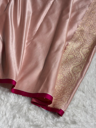 Rose Gold Floral Booti Banarasi Satin Katan Silk Saree SK15