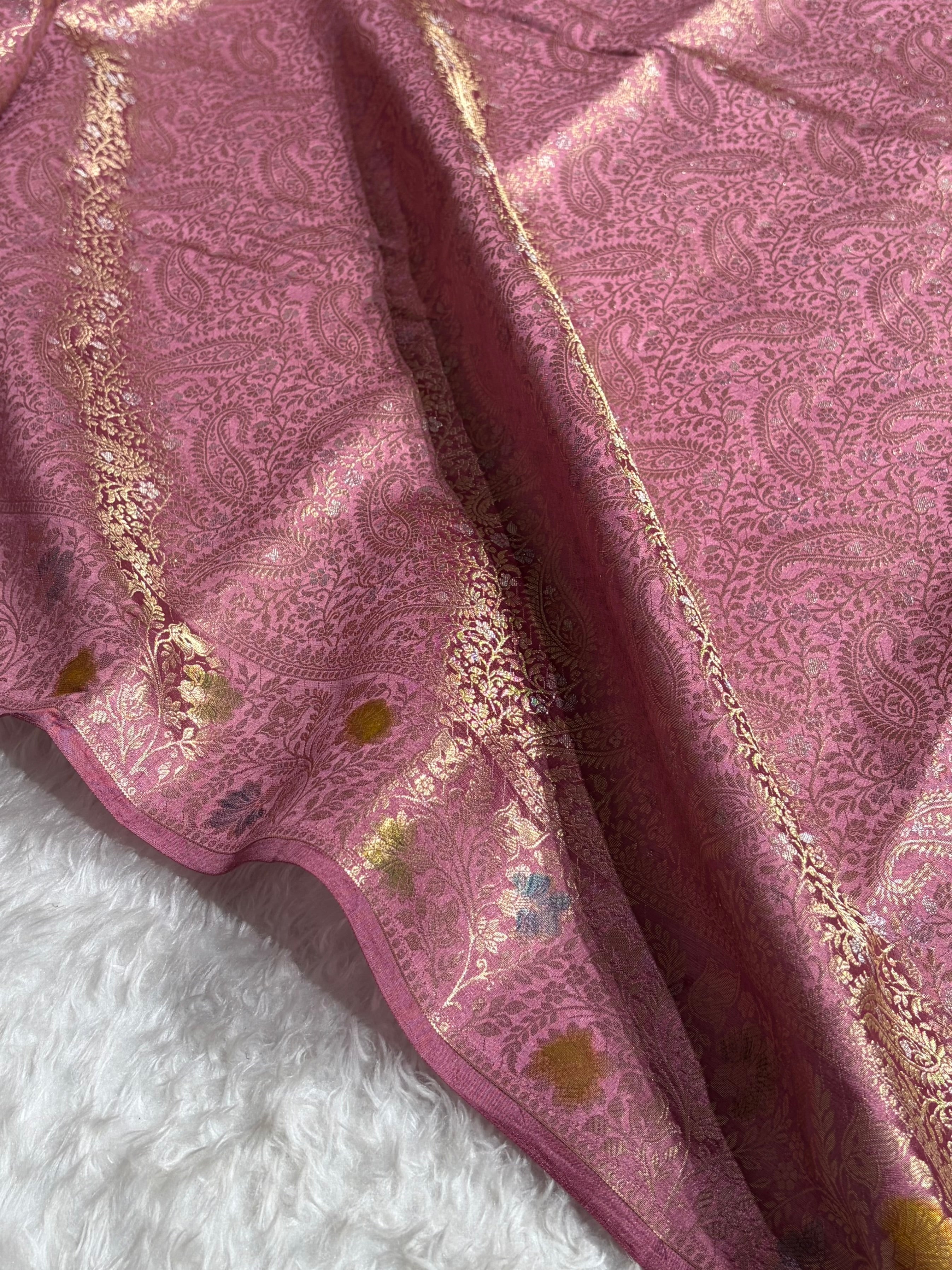 Banarasi Mauve Shade Flower Minakari Brocade Pure Caramel Mango Silk Saree CS-20