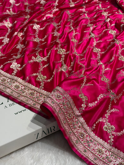 Bridal Rani Shades Banarasi Jaal With Zardozi Work Mashru Silk Saree BMSM-127