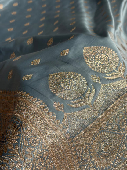 Katan Silk Saree In Grey Shades SK10