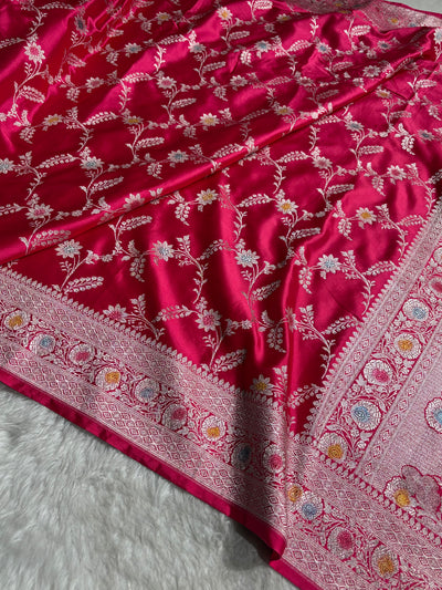 Banarasi Pattern Minakari Jaal Rani Shade Mashru Silk Saree MCS23