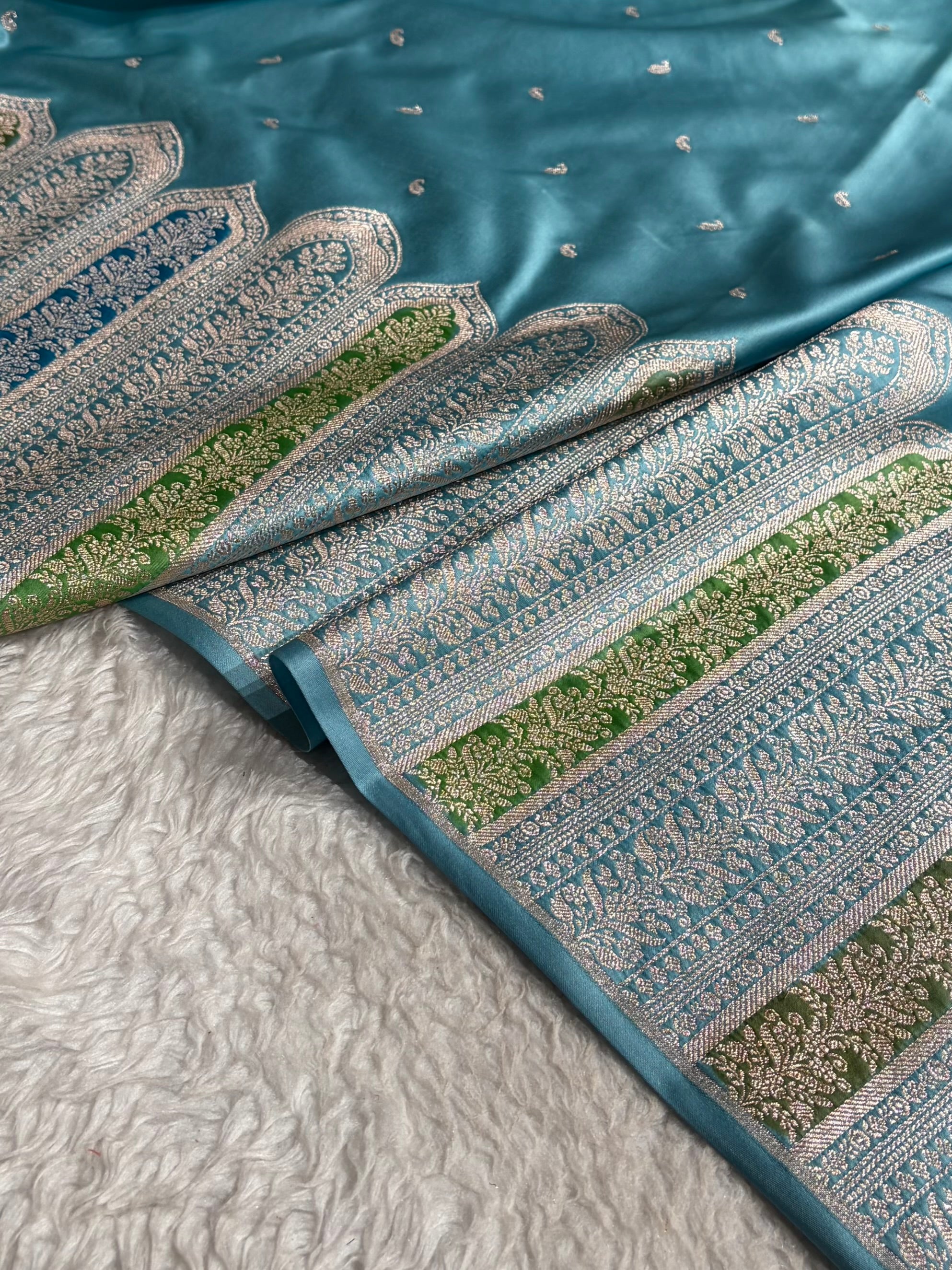 Skirt Border Sky Blue Shades With Minakari Skirt Mashru Silk Saree MS13
