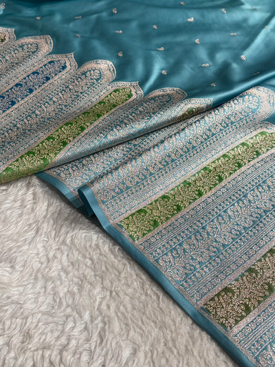 Skirt Border Sky Blue Shades With Minakari Skirt Mashru Silk Saree MCS13