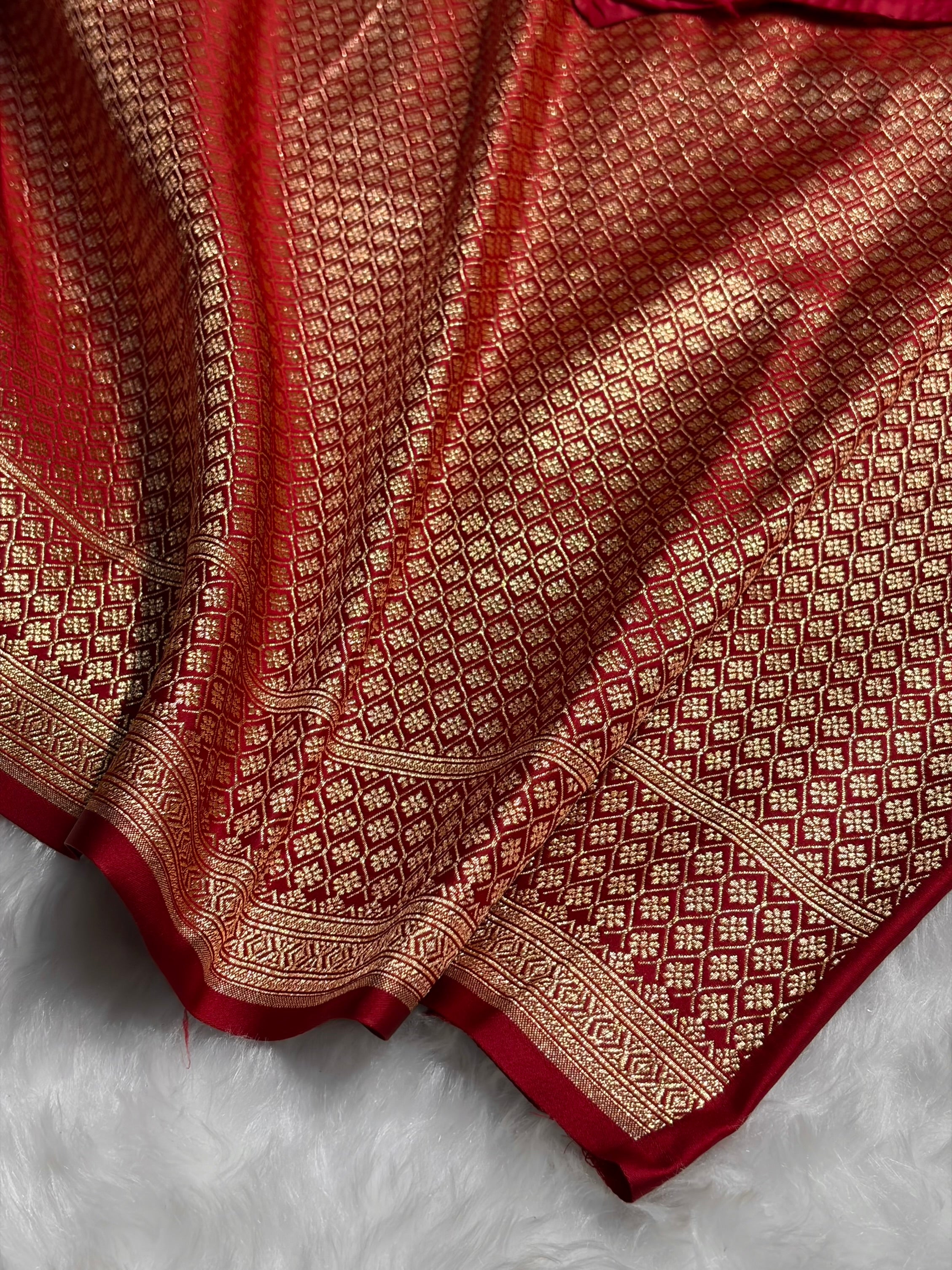 Red Floral Boota Satin Katan Silk saree SK34