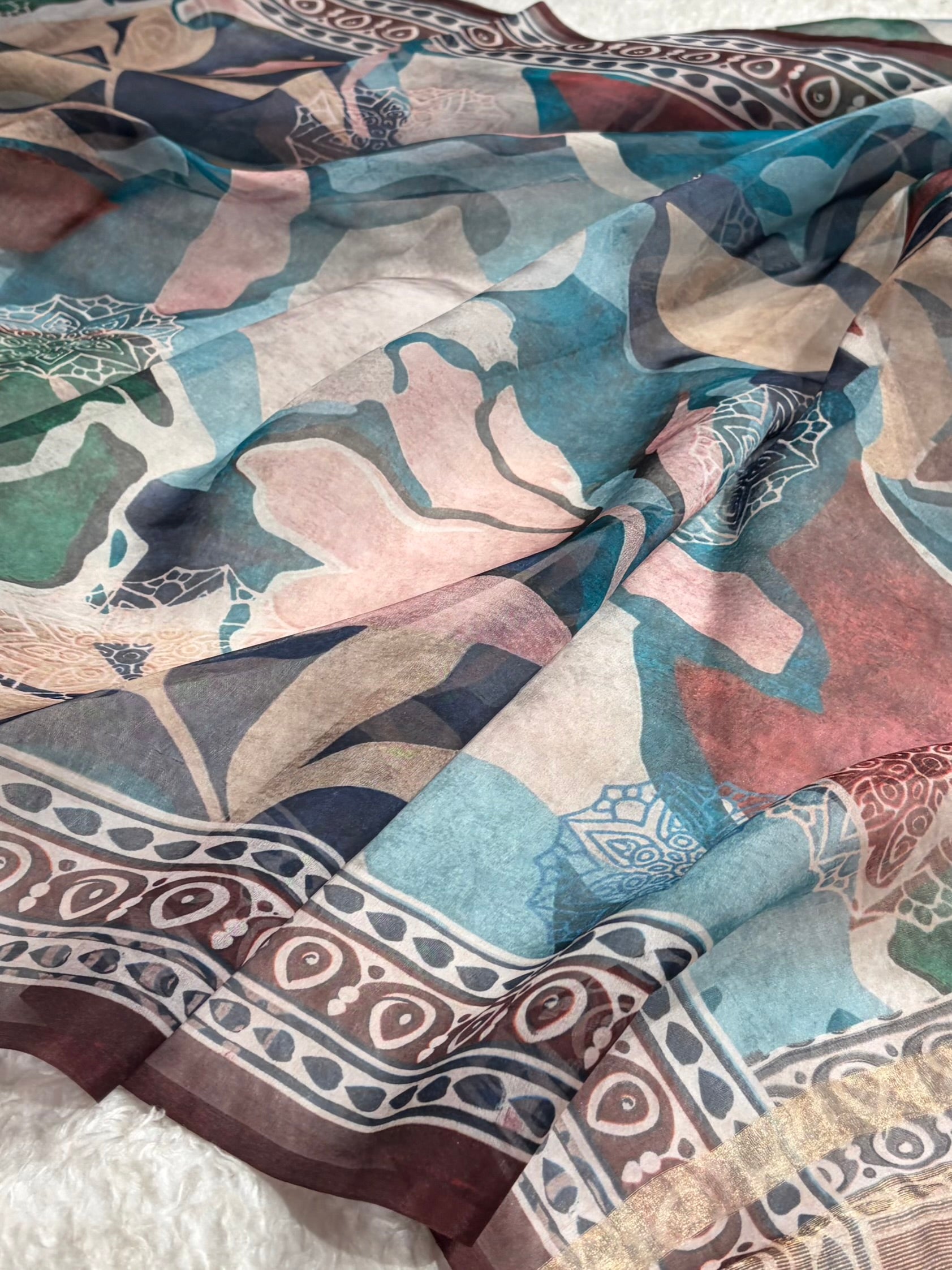 Beautiful Organza with Pastel Multicolor Florals POP16