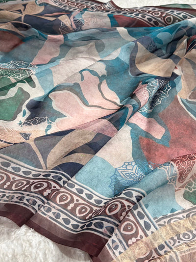 Beautiful Organza with Pastel Multicolor Florals POP16