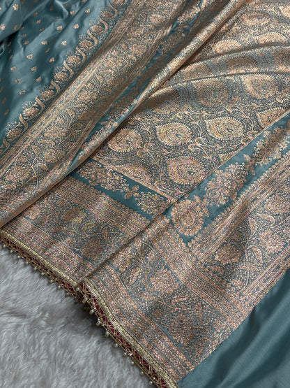 Turquoise Banarasi Satin Katan Silk Saree with gotta Patti SKGP08
