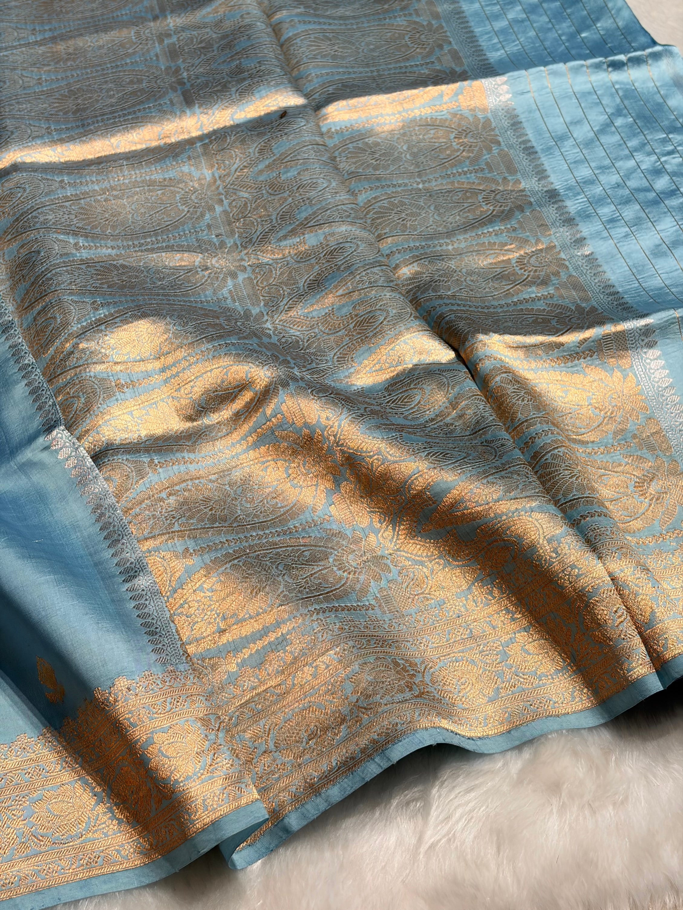 Sky Blue Shades Boota Handwoven Pure Raw Mango Silk RM-07