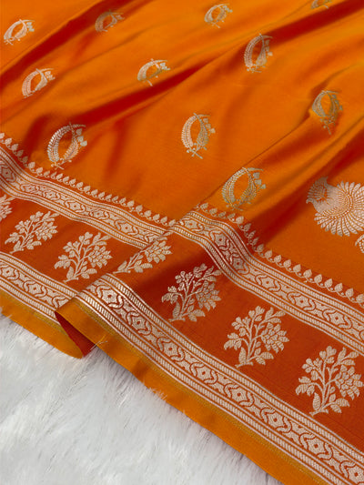 Fire Gold Shades Banarasi Boota Pattern Floral Mashru Silk Saree MSM-112