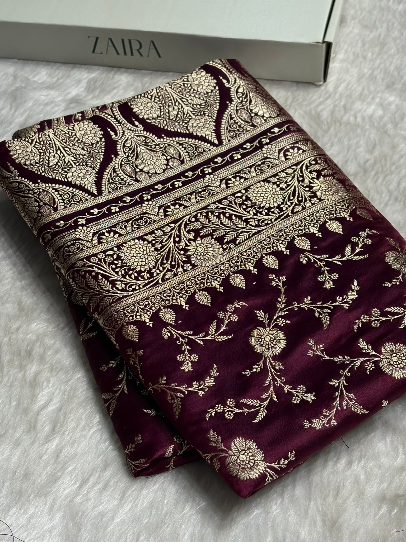 Wine Shades Banarasi Jaal Katan Silk Saree
