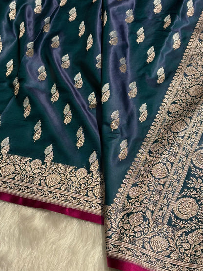 Cross Navy Shades Dual Floral Booti Mashru Silk Saree MSM-69