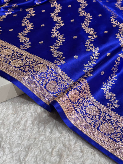 Banarasi Satin Katan Saree With Boota in Royal Blue Shades SK108