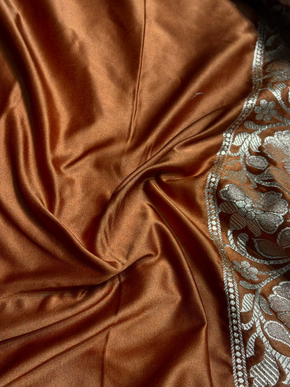 Dark Rust Shades Floral Booti Mashru Silk Saree