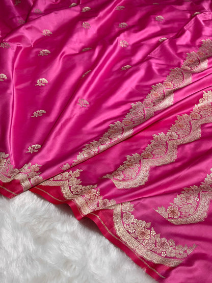 Blush Pink Shades Minakari Scallop Booti Mashru Silk Saree MS27