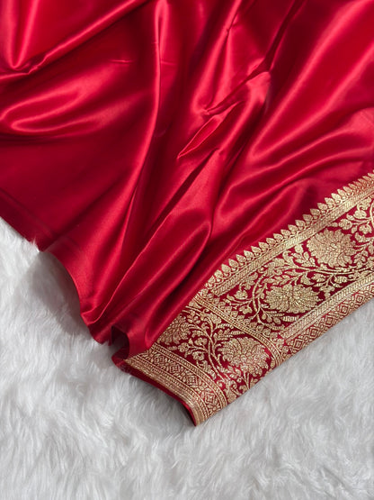 Banarasi Satin Katan Saree With Boota in Maroon Shades SK109