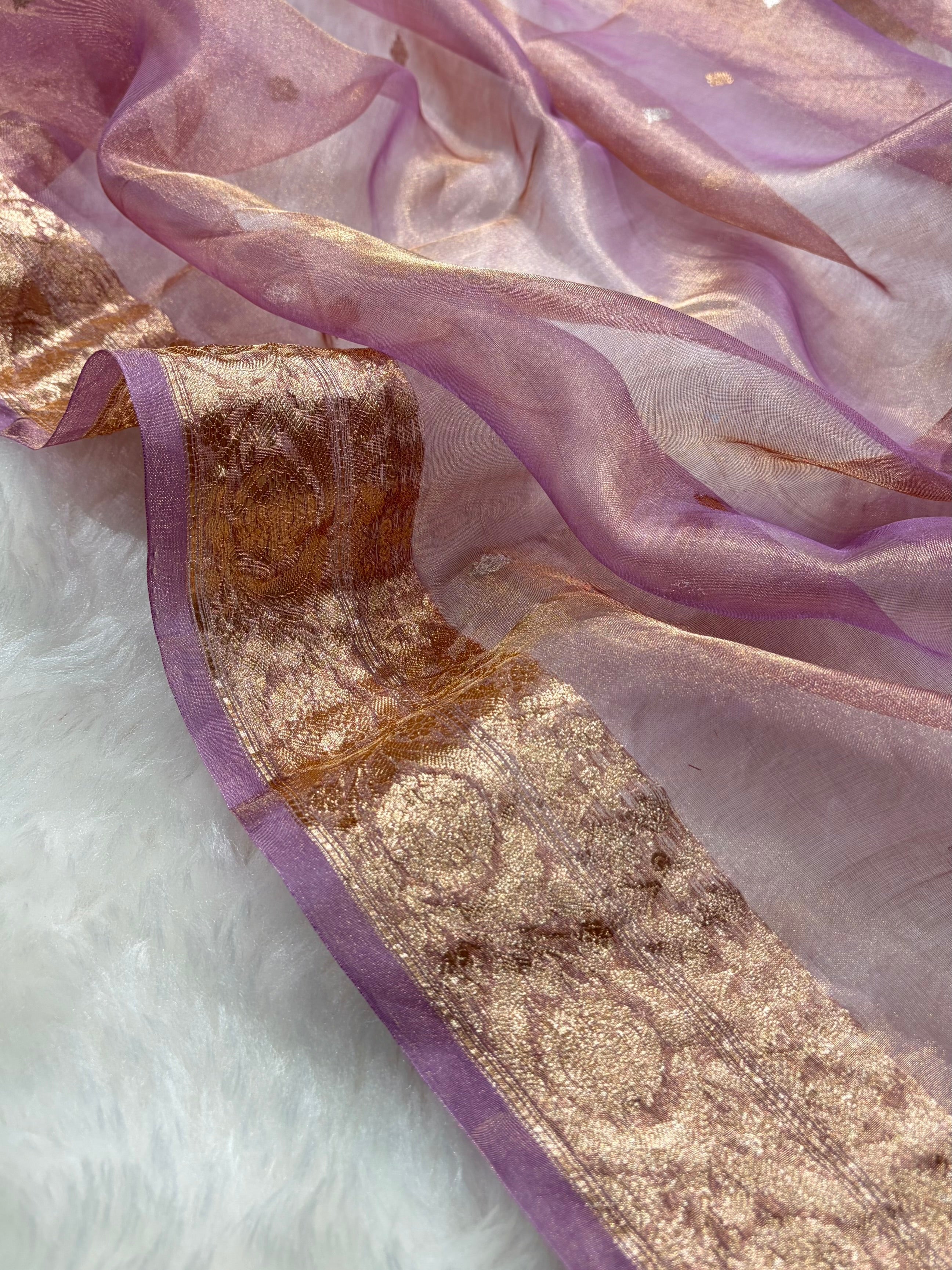 Lavender Bananasi Floral Shades Pure Tissue Silk Saree PT-34