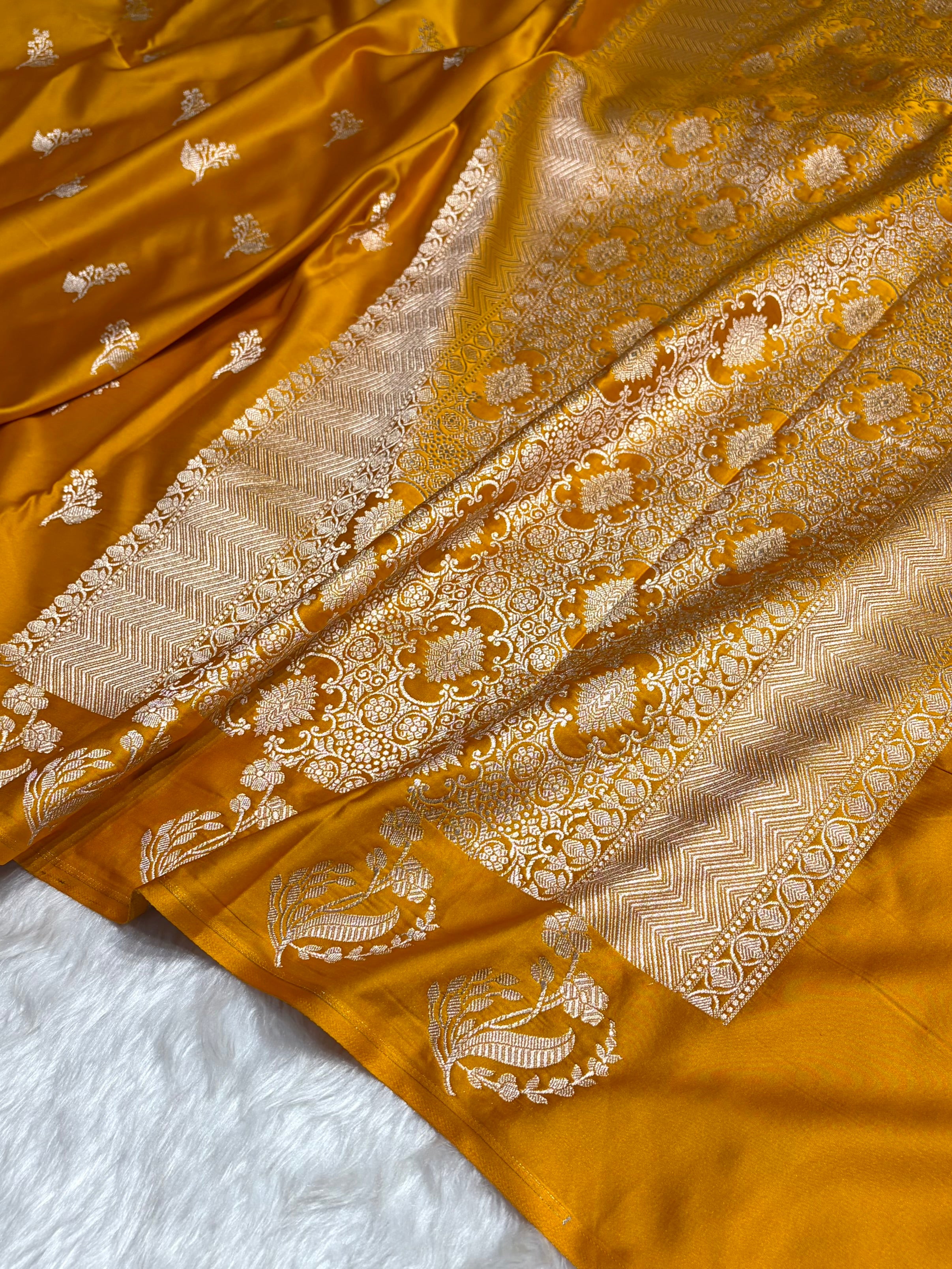 Mustard Boota With Floral Border Mashru Silk Saree MSM-91